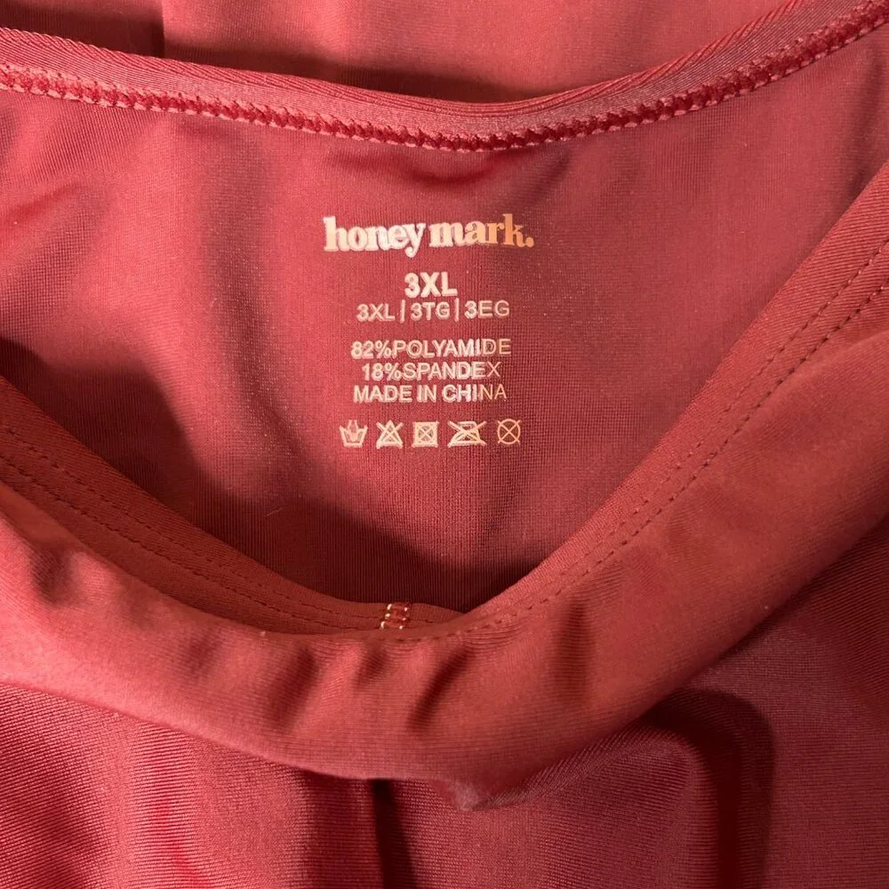 Honey Mark Sage Swim‎ Romper Womens 3XL Burgundy Sleeveless Stretch Fit Pockets
